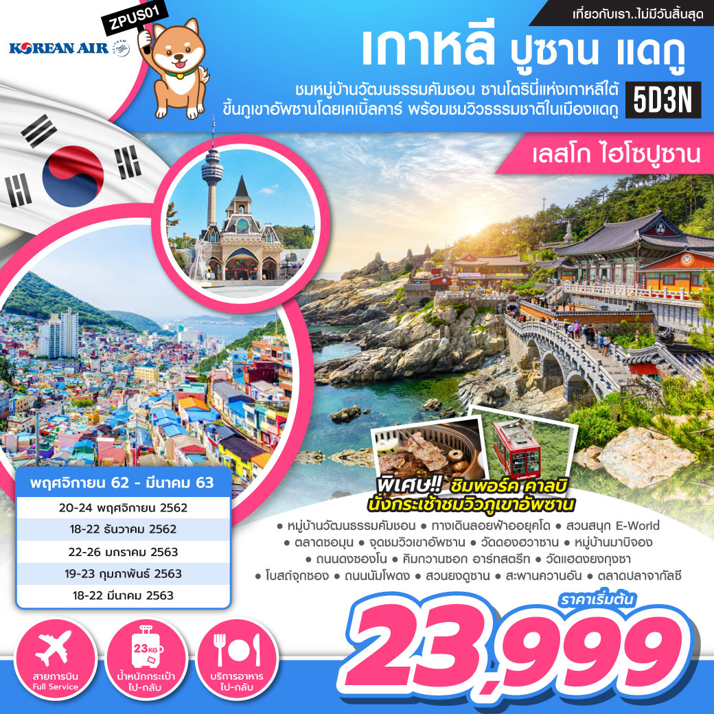 ทัวร์เกาหลี ปูซาน แดกู เลสโกไฮโซปูซาน 5 วัน 3 คืน (FEB-MAR20)(ZPUS01)